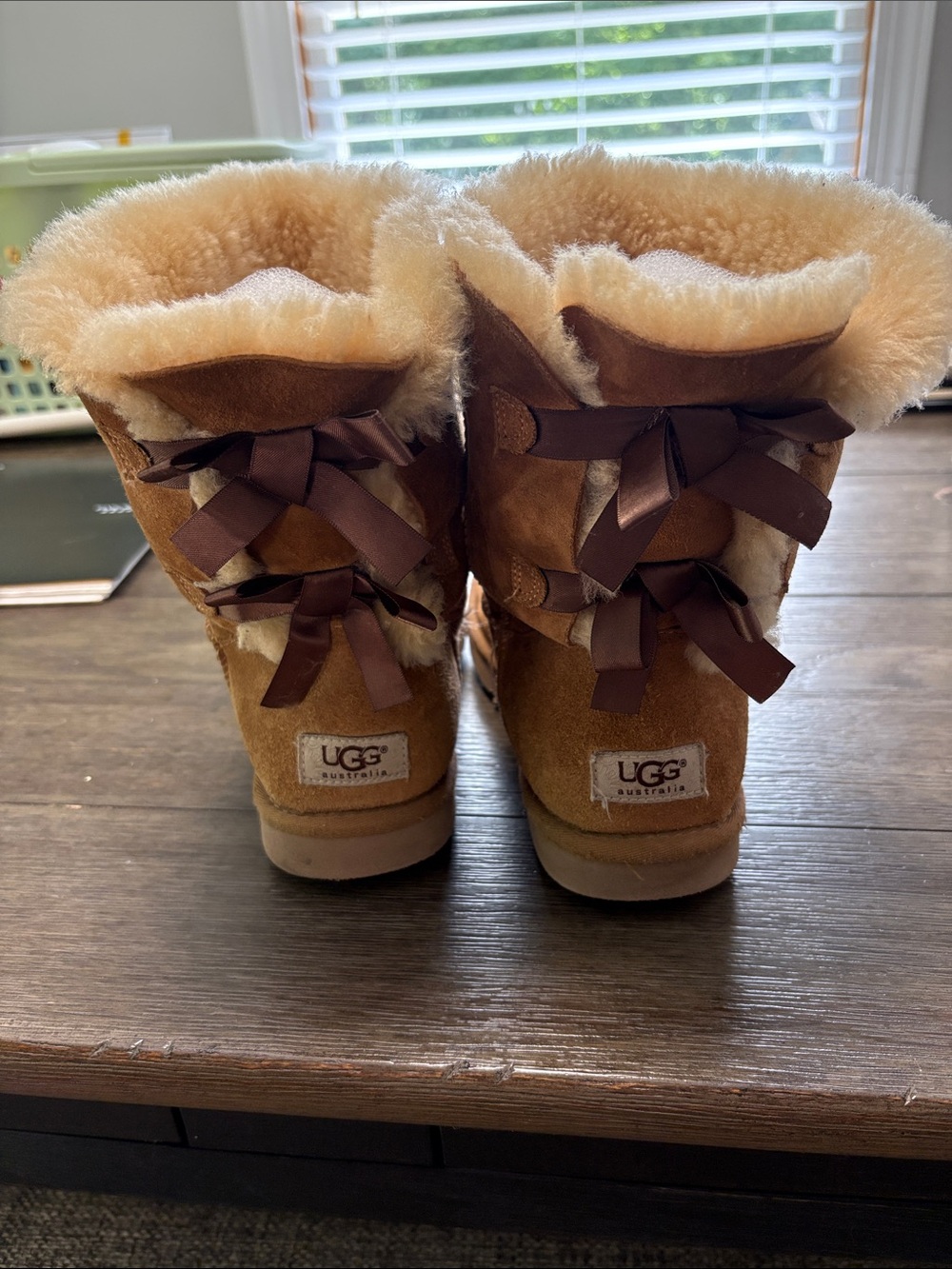 UGG Chestnut Sheepskin Bow Back Ankle Boots